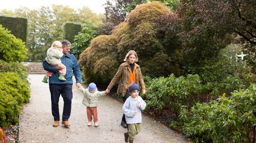 family exploring the shrubbery, Autumn, Castle Drogo